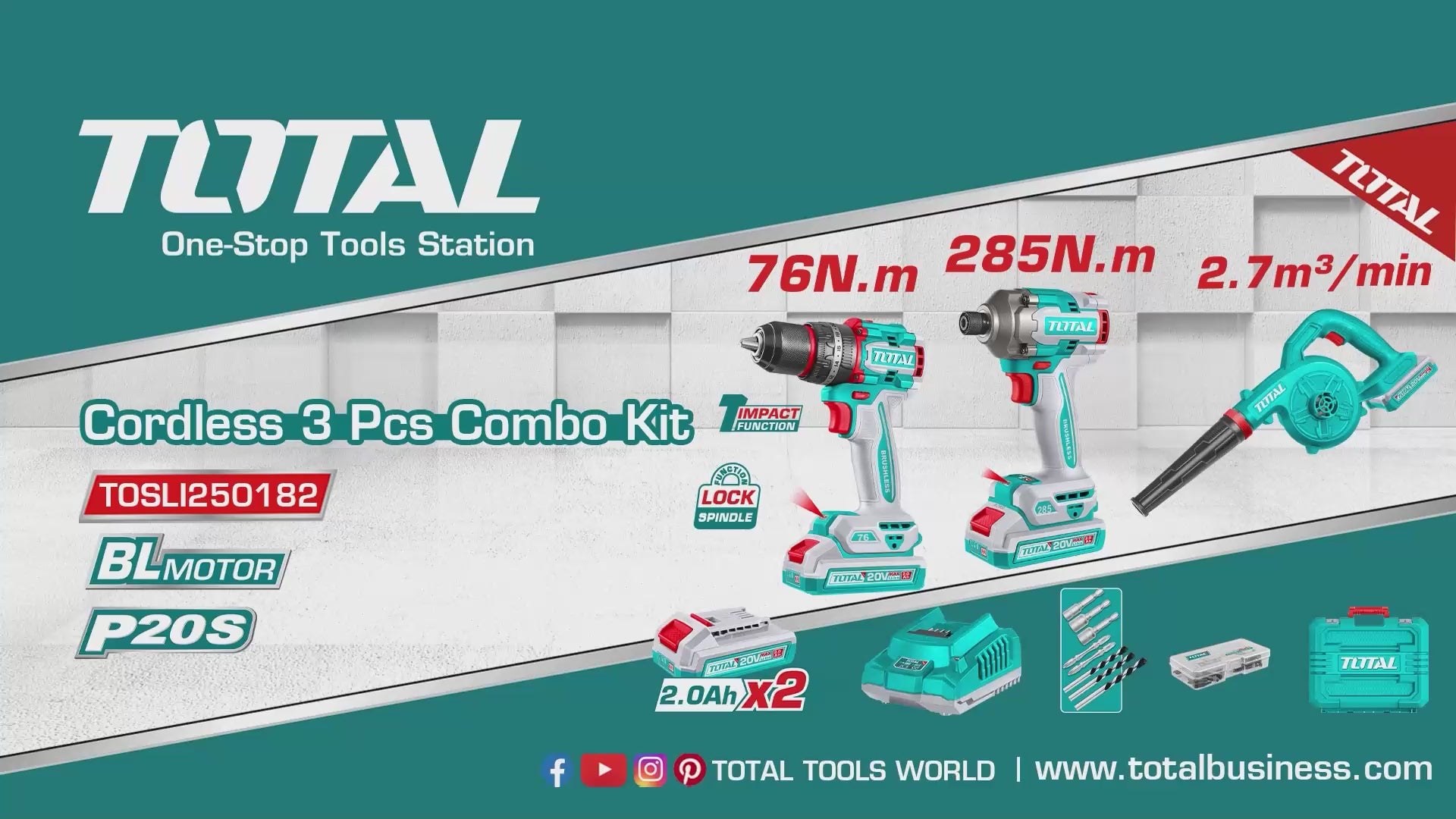 Total P20S 20V 3-in-1 Brushless Cordless Tool Set