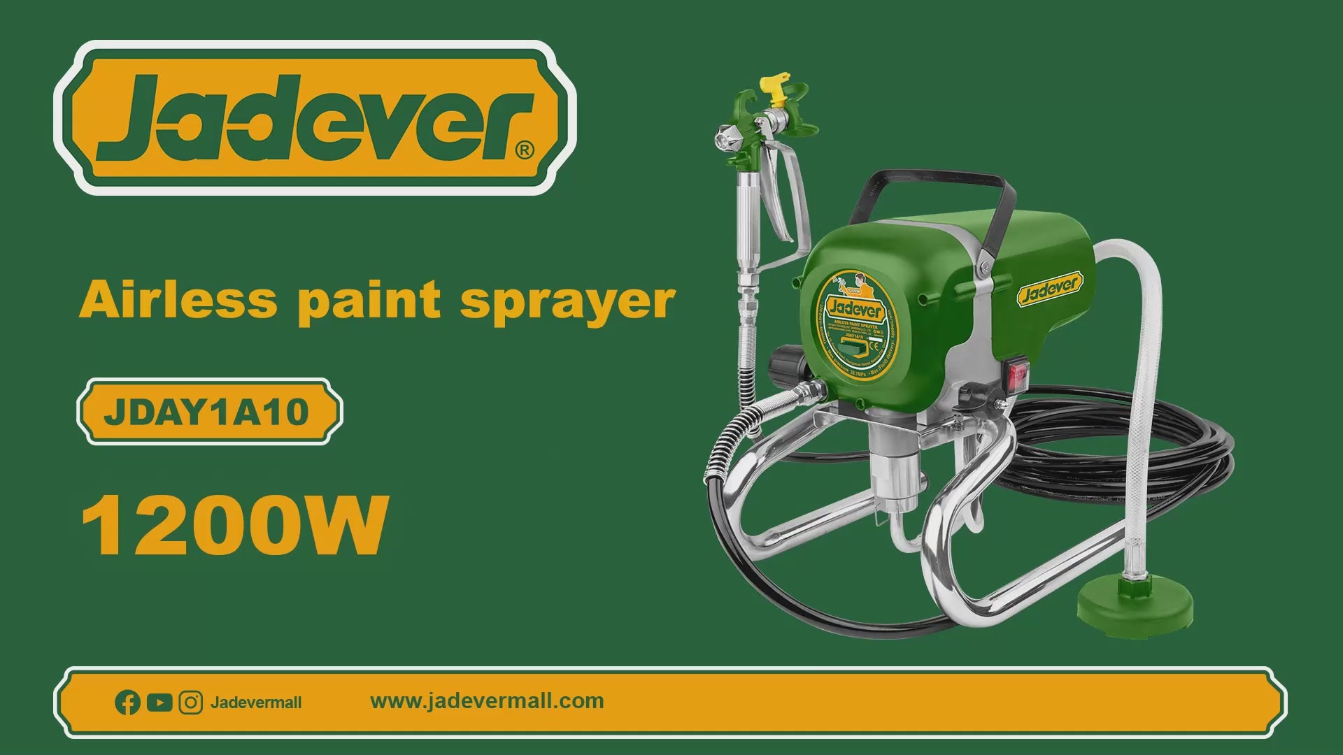 JADEVER JDAY1A10 1200W Airless Paint Sprayer – Professional High-Pressure Painting System