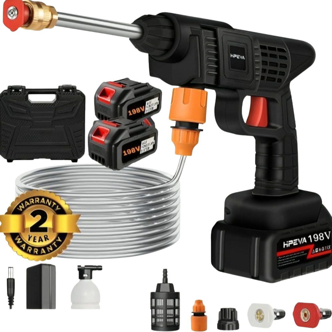 198V Cordless High-Pressure Car Wash Machine – With 2 Rechargeable Batteries