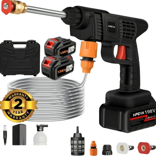 198V Cordless High-Pressure Car Wash Machine – With 2 Rechargeable Batteries